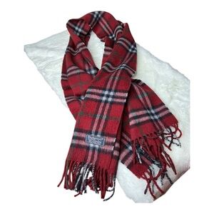 Burberry’s Red and Black Plaid Scarf | 100% Cashmere